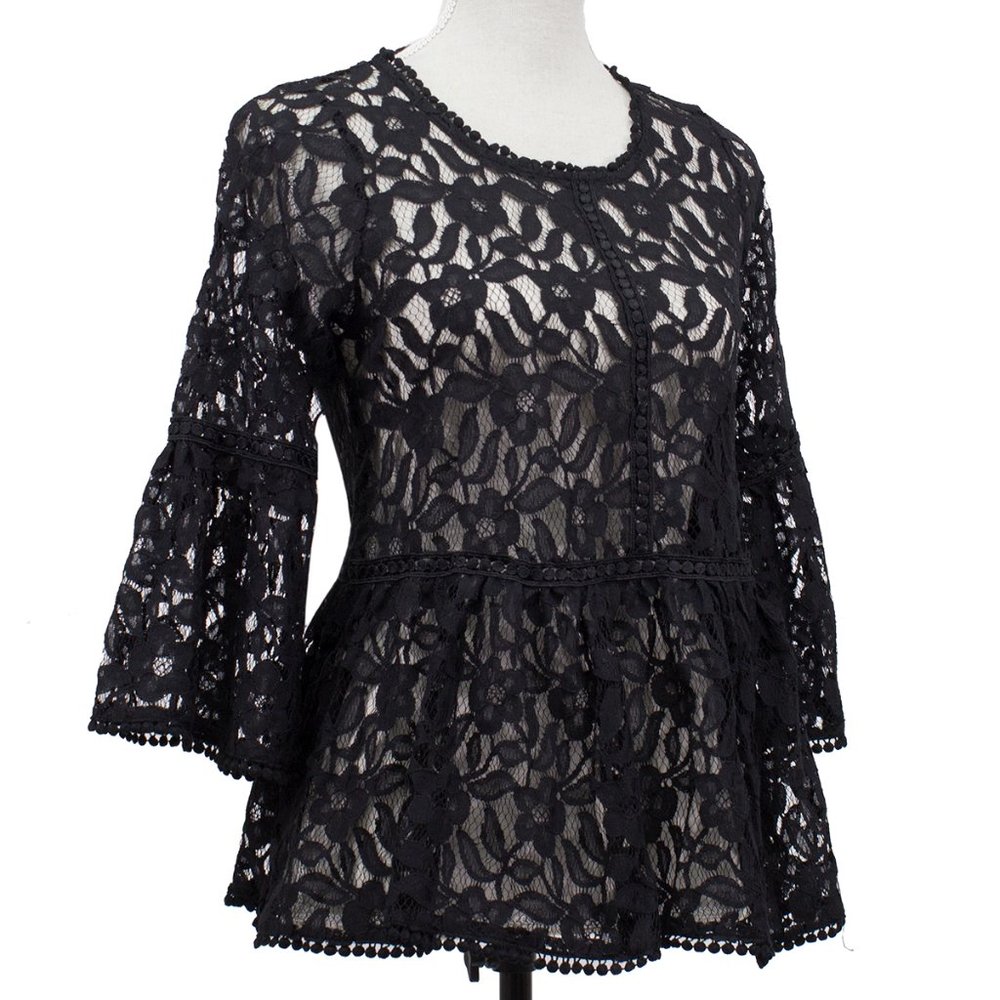 Black Women 3/4 Bell Sleeves Lace Blouse